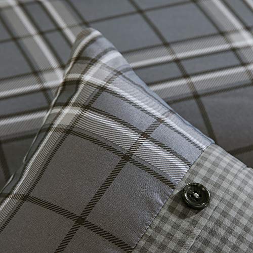 Intelligent Design Daryl Teen Boys Duvet Cover Full/Queen Size - Grey , Plaid – 5 Piece Teen Boy Bedding – Peach Skin Fabric Lightweight Duvet Cover Set #TOP6