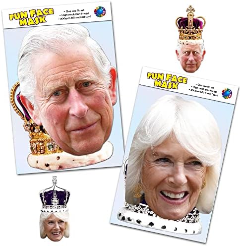 1 x Two Part King Charles III and Coronation Crown Mask Pack - Celebrity Face Mask - Ready To Wear - Great Charles The 3rd 2023 Coronation Souvenir