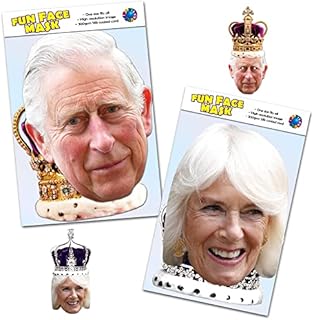 1 x Two Part King Charles III and Coronation Crown Mask Pack - Celebrity Face Mask - Ready To Wear - Great Charles The 3rd 2023 Coronation Souvenir