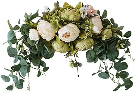 WDDH 29.5inch Floral Swag, Colorful Mixed Spring Floral Swag with Peony Flowers and Eucalyptus Leaves, Front Door Lintel Decorative Swag, Wedding Arch Flower for Home Garden Decor