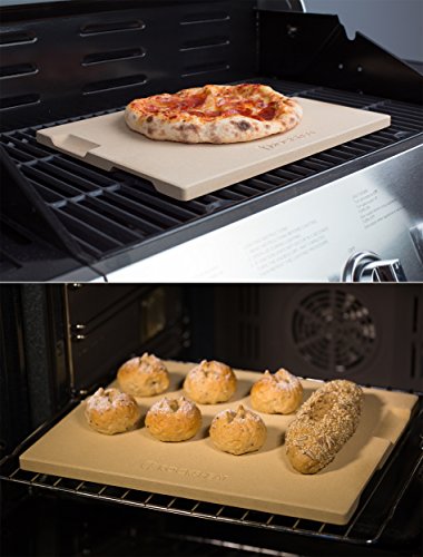 Rocksheat Pizza Stone 12In X 15In Rectangular Baking & Grilling Stone, Perfect For Oven, Bbq And Grill. Innovative Double - Faced Built - In 4 Handles Design #TOP4