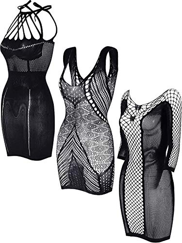 LOVELYBOBO 3 Pack Frauen Reizwäsche Dessous Korsett Minikleid Negligee Trägerlos Mesh Höhle