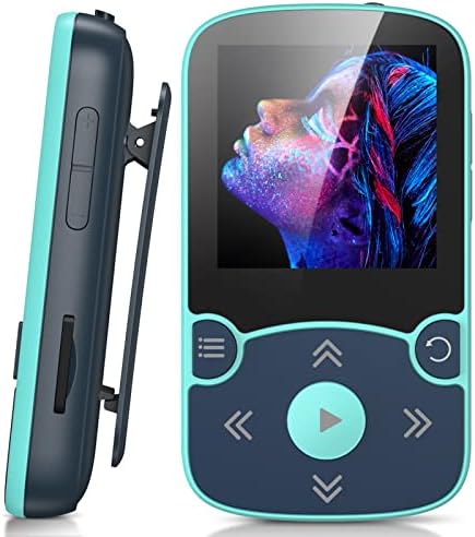 AGPTEK MP3 Player Bluetooth 5.0 Sport 32GB mit 1,5 Zoll TFT Farbbildschirm | Mini Musik Player mit Clip, Unterstützt bis 128GB TF Karte, mit unabhängiger Lautstärketaste, Blau