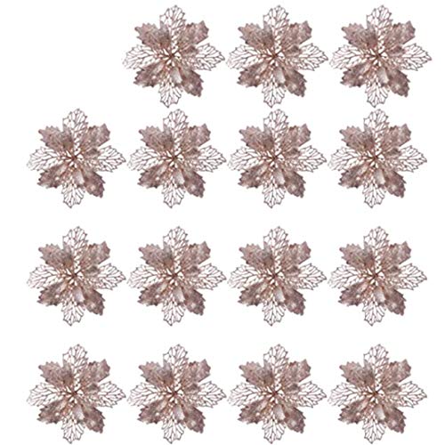 Shengruili 15Piezas Navidad Brillo Flor de Pascua,Adorno Brillo Artificial Navidad Flores,Flor de Pascua de Brillo Artificial,Brillante Flores de Árbol de Navidad Colgantes,Poinsettia Adorno.