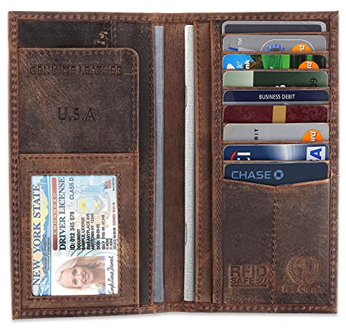 F&L Classic Men's Rfid Vintage Look Genuine Leather Long Bifold Wallet Checkbook Wallets,Buffalo Vintage Leather #TOP1