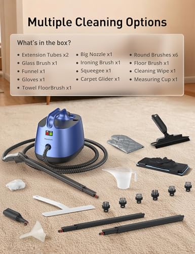 Image of Steam Cleaner for Home, 293F 58 PSI Powerful Multipurpose Handheld Steam Mop, 21 Attachments, 50Oz Capacity, Heavy Duty Steamer for Carpets, Floors, Cars, Tiles, Crack Cleaning, Turquoise