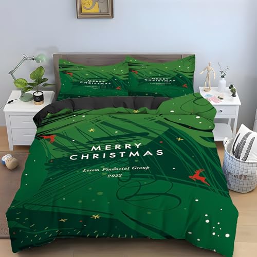 Housse de couette 160x200 Noël avec parure de lit 3 pièces en microfibre douce