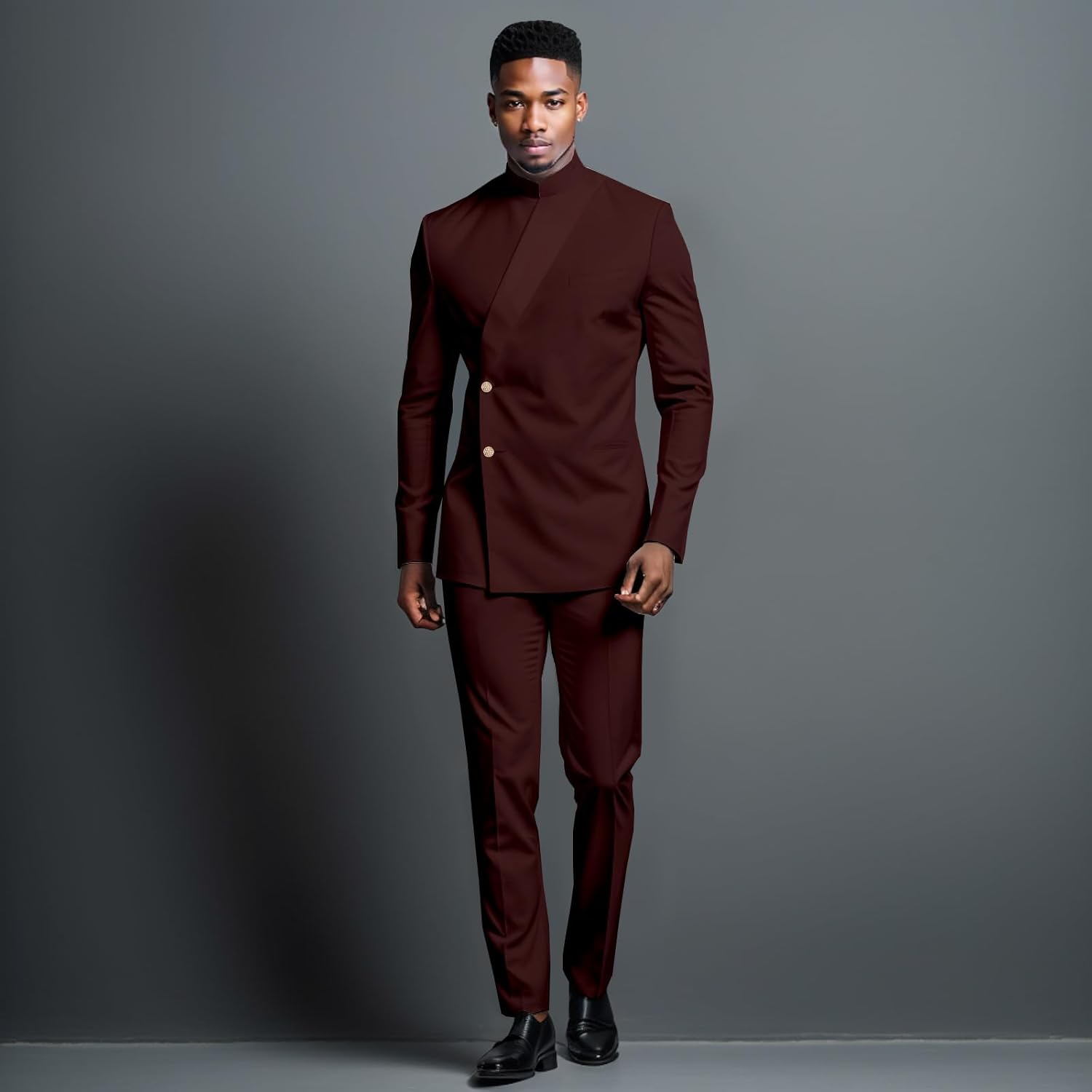 Men's 2 Piece Slim Fit Suit Set Two Buttons Blazer Jacket Pants Set Solid Outfits African Clothes