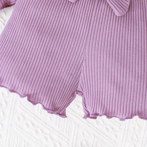 ChuYuKu Toddler Girl Clothes Flutter Sleeve Baby Girls Summer Outfits T-Shirts - Cotton Ruffle Top & Shorts Set Purple 6M - 9M — view 6