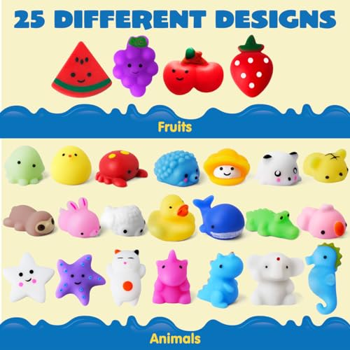 JOYIN 25-Pack Mini Mochi Squishy Toys for Kids - Kawaii Stress Relief Party Favors with Storage Box