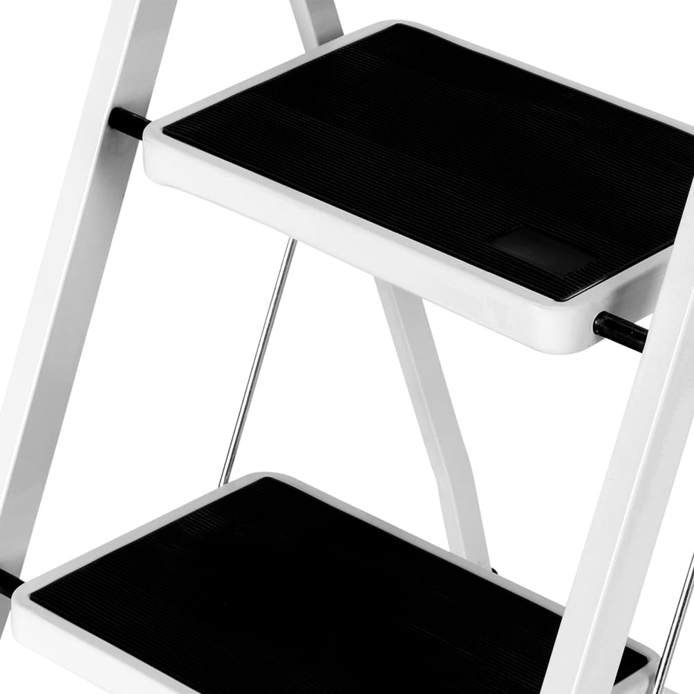 Bakaji Escabeau Pliable carré Gain de Place avec marches antidérapantes et poignée de sécurité Tabouret échelle Structure en Acier et revêtement en Caoutchouc, Charge maximale 150 kg (2 marches)
