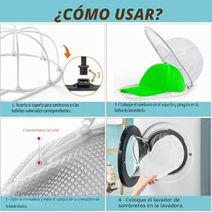 Soporte para Lavar Gorras Lavadora, Jaula Funda para Lavadora de Sombreros