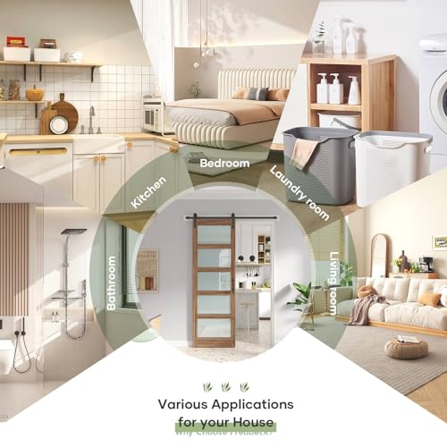 Image of FREDBECK 32 x 96 inch Glass Barn Door with 5.5FT Barn Door Hardware Kit & Handle Included,5-Panel Frosted Glass,Water-Proof Surface,Pre-Drilled Holes,Need Assembly