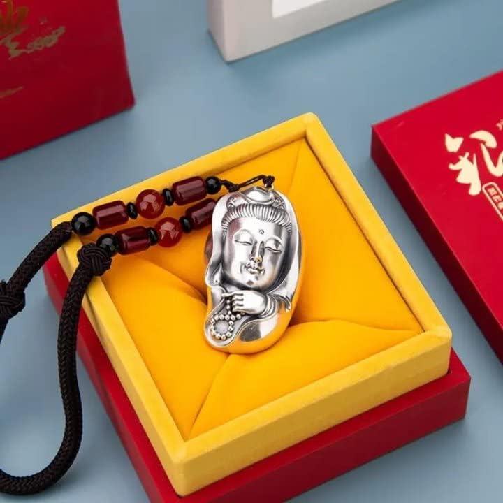 Miniatura 7 de Adorno de plata S999 Guan yin, colgante de Feng Shui Kuan Yin, mini estatua de Buda para protección, atrae riqueza, prosperidad y buena suerte