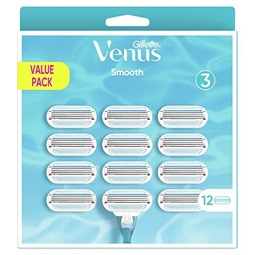 Gillette Venus Smooth - Cuchillas de afeitar para mujer, 12 cuchillas de repuesto para maquinilla de afeitar con 3 cuchillas