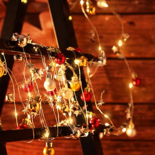 13 Ft 40 Led Christmas Decorative Wire Light Ball Shape Led String Lights With Star And Bell Battery Operated Wire Lamp Ornament Fairy String Light For Christmas Holiday Decor (Gold, Silver, Red) #TOP4