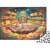 Katze Bäckerei 1000 Teile Puzzle Papier Puzzle für Erwachsene Gebäckladen Szene Entspannung Konzentration Familien Dekoration Geschenk 52x38cm/1000pcs
