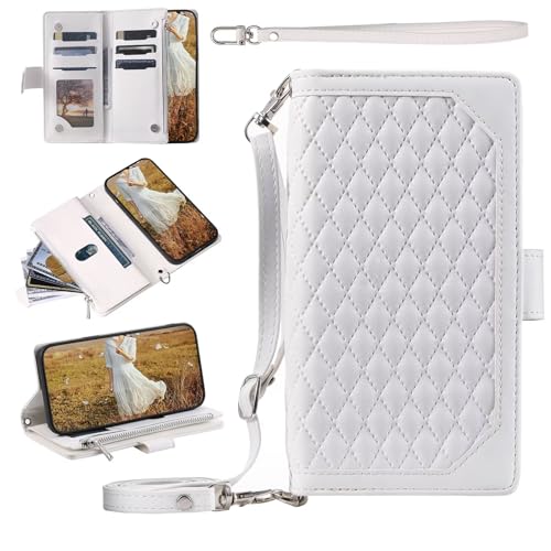 MBSLFY Funda con Protector para Huawei P8 Lite, Carcasa Libro de Premium PU Cuero Tapa con Ranura para Tarjetas, con Tapa abatible para Huawei P8 Lite, Blanco