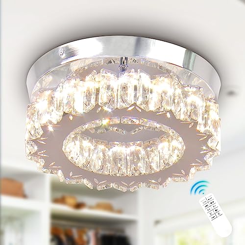 YPQXYHDA Dimmable LED Crystal Ceiling Light with Remote Mini Round LED Crystal Chandeliers Modern Flush Mount Ceiling Light Fixture Hallway Light Bedroom Bathroom Kitchen Office by YPQXYHDA - Used condition - Image 9