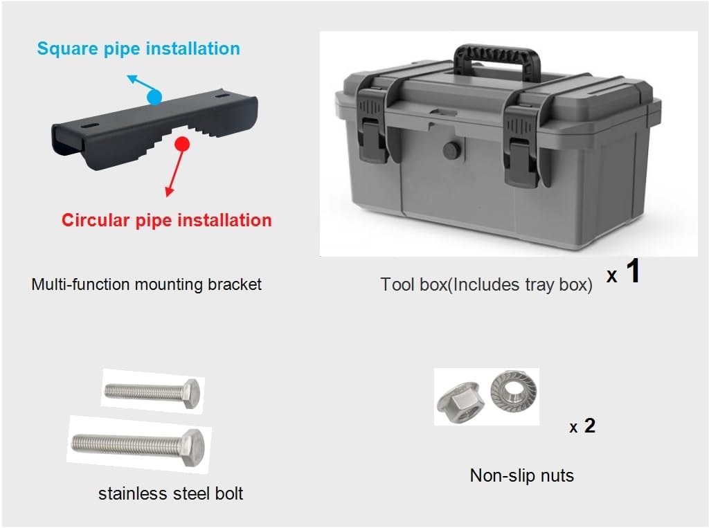 Heavy-Duty Tractor ROPS Toolbox, With Mounting Bracket, With Keyhole, Heavy Duty Toolbox, Tractor, ATV, UTV, Truck, Utility Vehicle Universal (Gray 16")