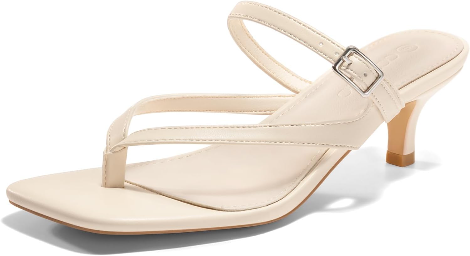 Womens Strappy Kitten Heels Sandals Square Open Toe Slides Thong Slip On Backless Summer Dress Shoes