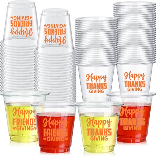 Jingmore 50 Pcs 3 oz Thanksgiving Mini Shot Cups, Thanks Friends Giving