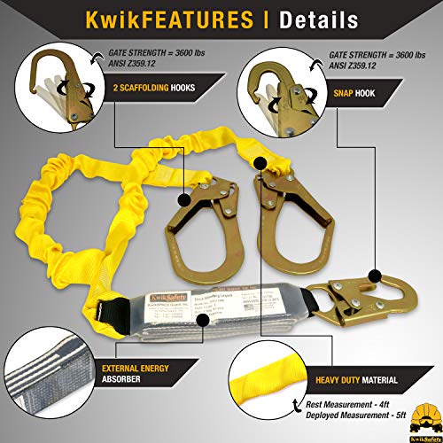 Kwiksafety (Charlotte, Nc) Python 4 Pack (External Shock Absorber) Double Leg 6Ft Safety Lanyard Osha Ansi Fall Protection Restraint Equipment Snap Rebar Hook Connectors Construction Arborist Roofing #TOP2