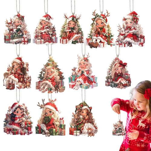 Colgantes para El Árbol De Navidad - 12 Piezas Decoración De Invierno Accesorios 2D,Decoración De Colgantes De Niña En Acrílico para Navidad,para Salón Dormitorio Repisa Puerta