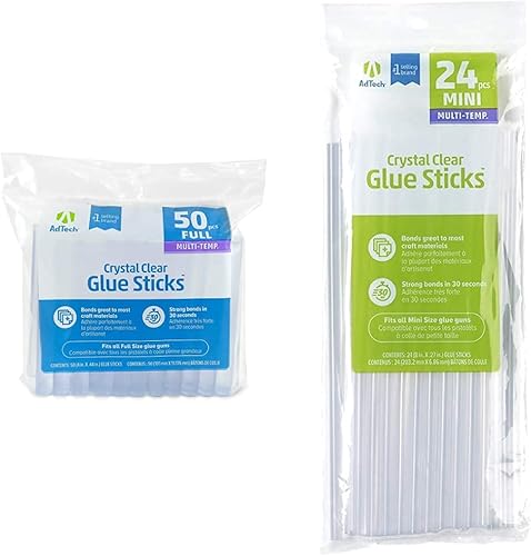 Adtech W220-14ZIP50 - Barras de pegamento transparente, 50 piezas y mini barra de pegamento caliente de 8 pulgadas, 24 unidades, parte # W220-3824