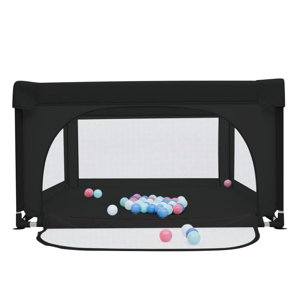 Parc Enfant Modulable Avec Base, Parc Pour Bébé, Antidérapante avec Balles, Baby Playpen Centre D'activités pour Enfants Pour L'intérieur et L'extérieur-120 * 120 * 66 cm-noir