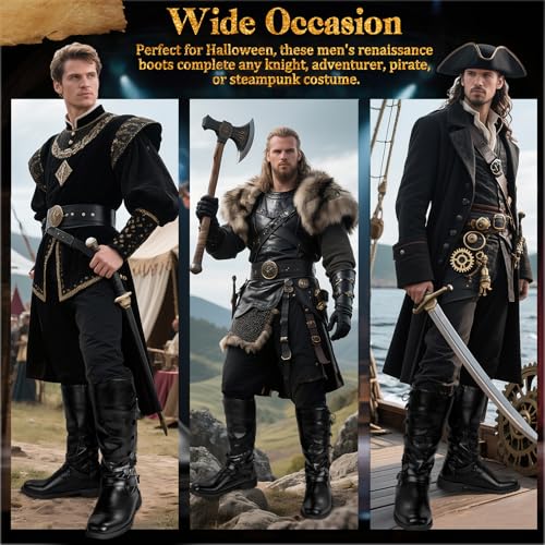 Ramede Medieval Pirate Boots Men Halloween Renaissance Costume Boots Faux Leather Lace up Button Viking Gothic Cosplay Shoes for Men2