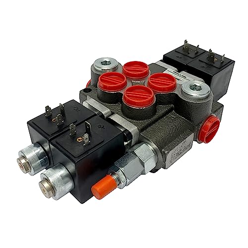 Solenoid Hydraulic Control Valve 2 Spool 13 GPM, Durable Cast Iron Monoblock Body, SAE Ports, 3625 PSI for Small Tractors, Tractor Loaders, Log Splitters, Forklifts and Tow Trucks