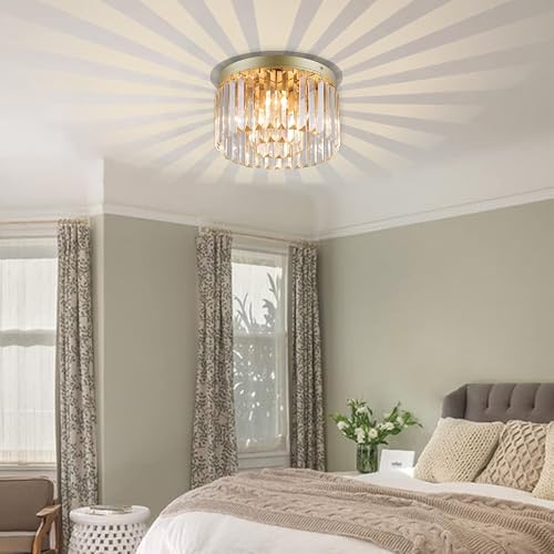 Loclgpm Mini Crystal Ceiling Light Fixture, Small Flush Mount Gold Crystal Chandelier, 2 Tier Morden Ceiling Fixtures For Kitchen Bedroom Living Room Hallway Entryway Bedroom Closet #TOP5