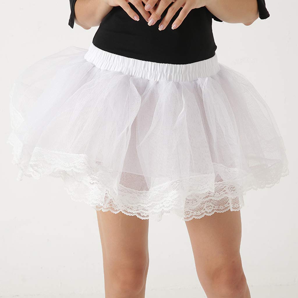 Women Girls 4 Layers Ballet Dance Tutu Skirt Scalloped Lace Trim White