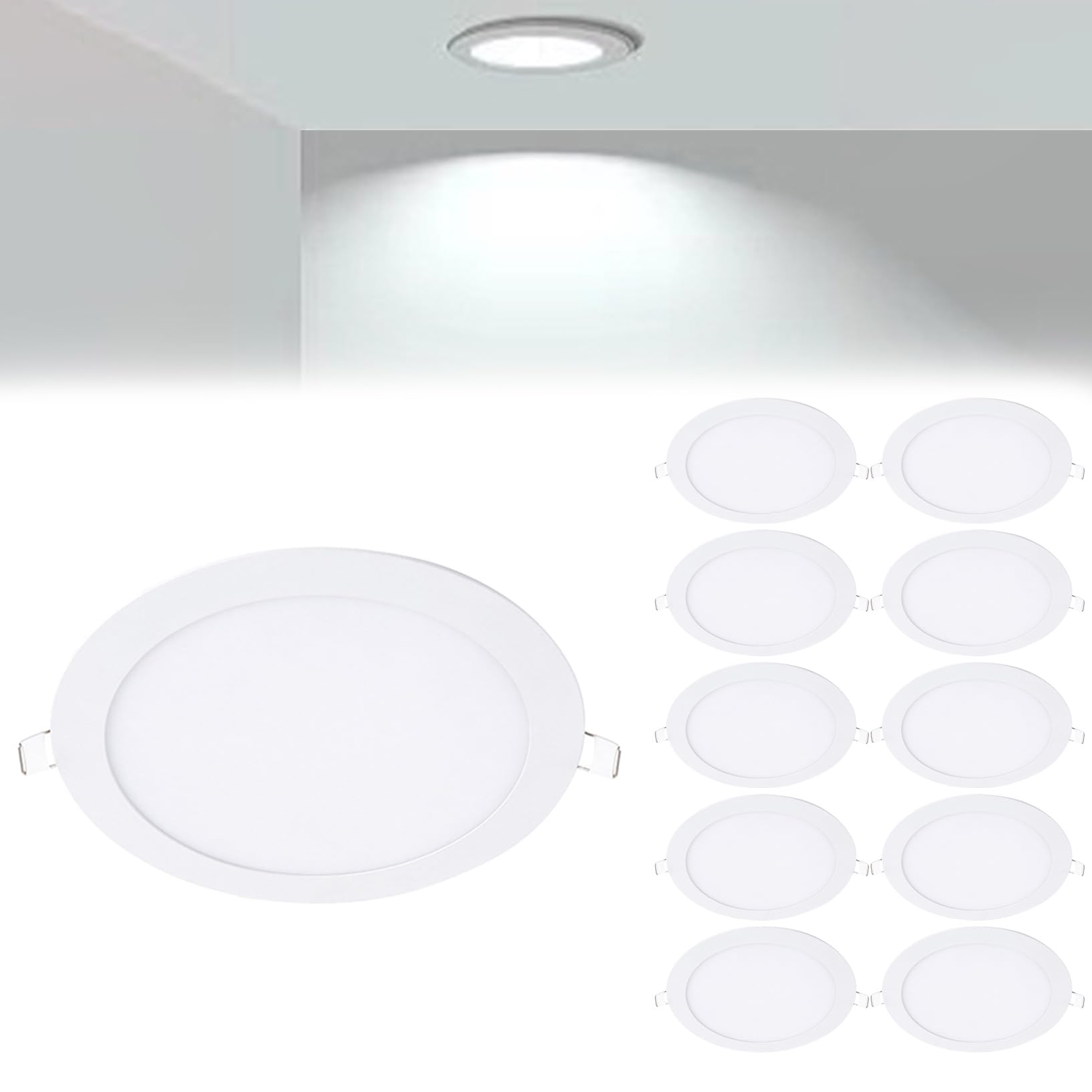 VOGHMOLD 9W Ultra Slim LED Downlight 6 inch, 6000K Recessed Ceiling Light, Cut Φ130-140mm, AC85-265V Flush Mount Spotlights Aluminum Round Panel Lights for Office Hallway, 11 Pack