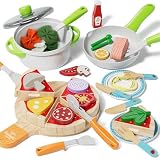 Lehoo Castle Comida Juguete Cocinita, Accesorios Cocina Juguetes, Pizza de Madera, Cocinita de Madera Infantil, Juguetes Niña 3 Años