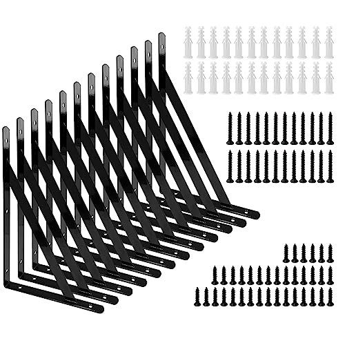 Sutekus 12" x 8" Heavy Duty Shelf Brackets with Screws Metal Shelves Supports Wall Mount Angle Brackets for Floating Shelves, 12Pack (12" x 8" 12Pcs)