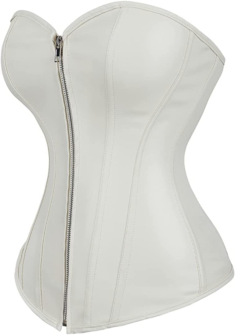 Corsets for Women Faux Leather Corset Top Steampunk Corsets Zipper Bustier Pirate Costume: Small White
