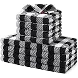 homing Buffalo Plaid Kitchen Towels and Dishcloths Set, 12' x 12' and 13' x 28', Set of 8 Bulk Cotton Waffle Weave Dish Towels, Super Soft Absorbent Hand Towels for Kitchen, Black & White