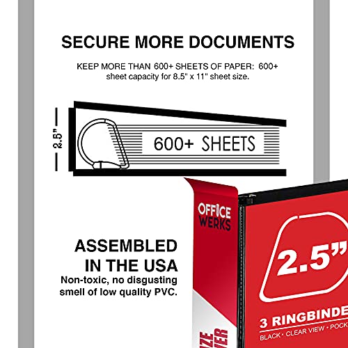 3 Ring Binder, Professional Angle D Ring Binder 2.5 Inch, Presentation Folder For Standard Pages 8.5 X 11 With Pockets, Crystal Clear View Black Binder (2 Pack) #TOP2