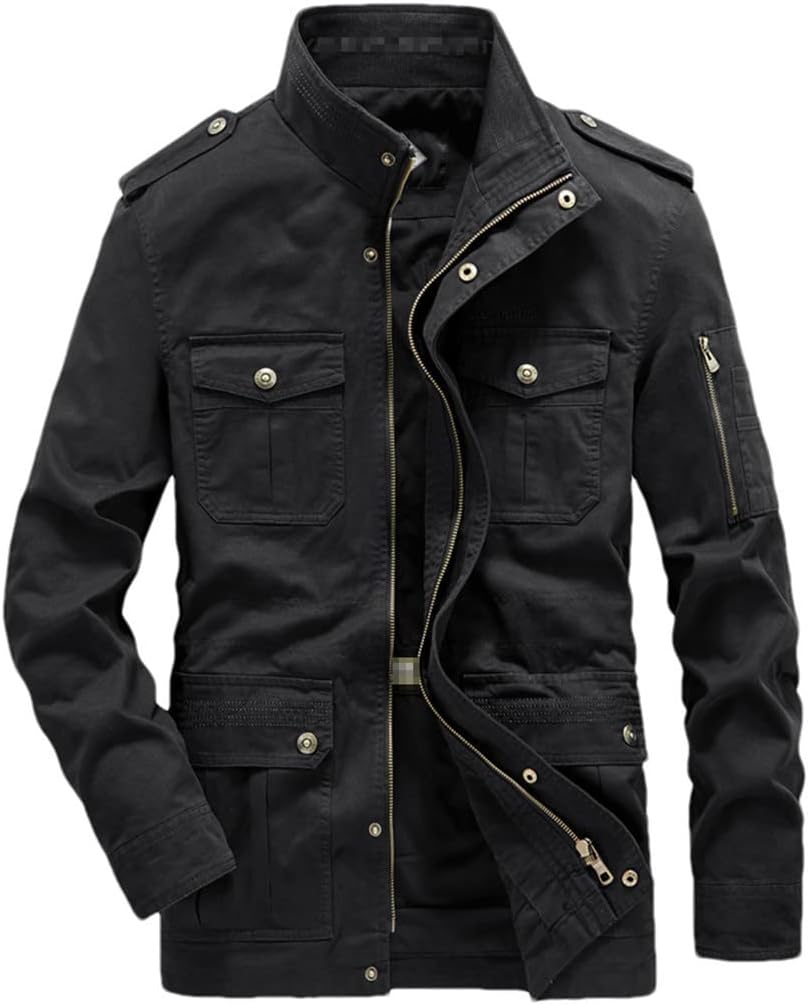 Haitpant Men's Denim Jacket Business Cotton Washed Coats Multi Pockets Military Cargo Bomber Jacksets