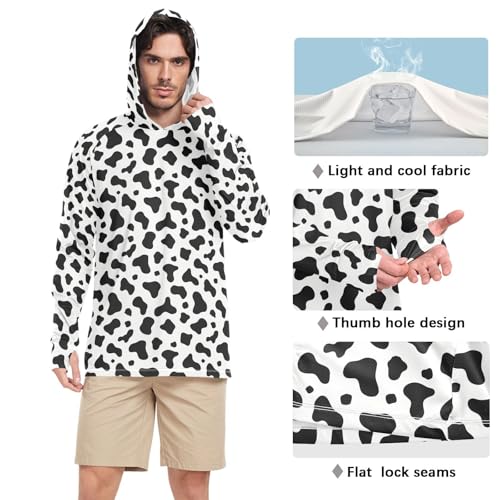 Cow Print Mens Hoodie Sun Protection Long Sleeve UPF 50 + Mens Sun Shirts Sailing Rash Guard UV Hooded Rash Guard4
