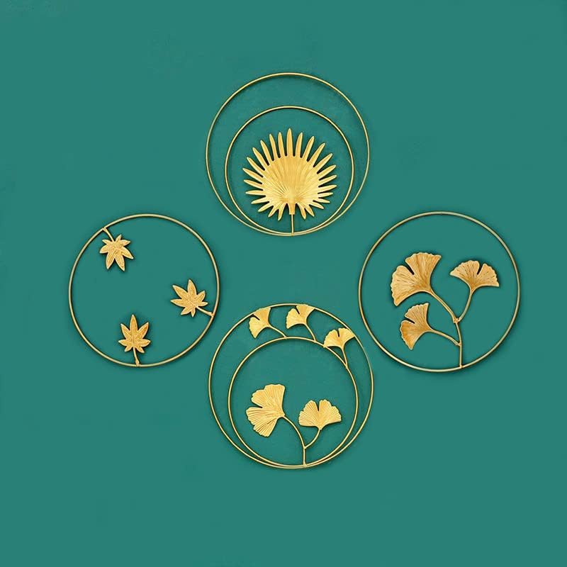 Yukung Wall Decoration for Living Room, 4pcs Nordic Style Gold Wall Art Decor, Ginkgo Biloba Home Accessories, Iron Art Sculpture Ornaments for Bedroom Living Room