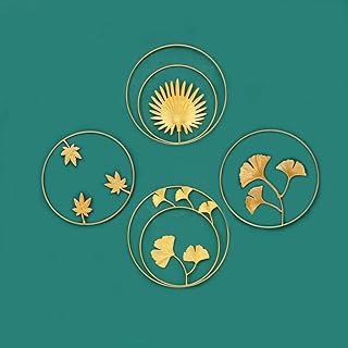 Yukung Wall Decoration for Living Room, 4pcs Nordic Style Gold Wall Art Decor, Ginkgo Biloba Home Accessories, Iron Art Sculpture Ornaments for Bedroom Living Room