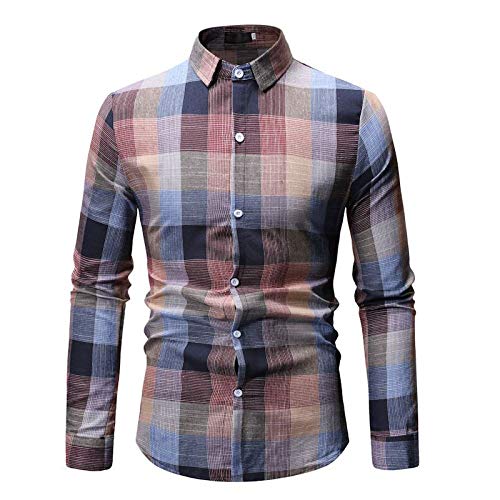 Preisvergleich Produktbild qishi Herren Casual Plaid Revers Herren Langarmshirt Gr. XX-Large, rose