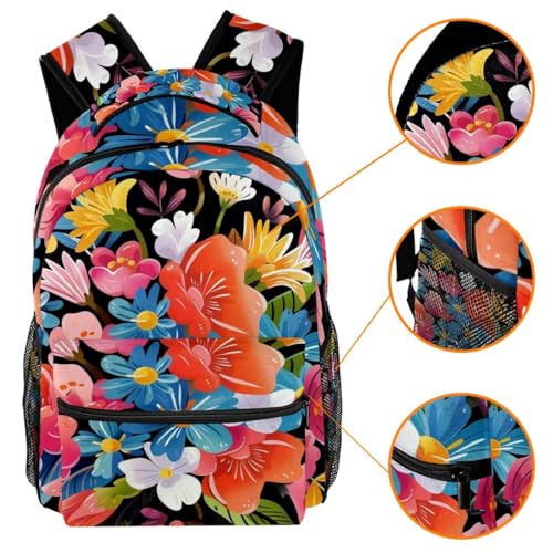 Sac à dos de campus coloré motif bouquet pour école et voyage