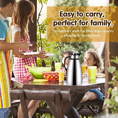 68 Oz Thermal Coffee Carafe, 2 Liter Stainless Steel Thermal Carafe, Double Wall Insulated Coffee Server, Fully Sealed Coffee Dispenser Keep Hot 12 Hours, Vacuum Thermal Pot for Coffee, Tea