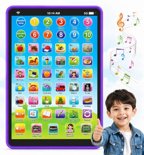 Image of Learning Pad for Preschoolers & Toddlers 2Y+ | 14 Interactive Functions, Phonics, Alphabets, Numbers, Transport & Animal Sounds | Educational and Early Developmental Toy (Purple)