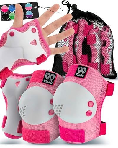 99FLIPS Protection Roller Enfant Fille - Protection Velo Enfant 3 Ans - Protege Genoux Skateboard Trotinette, Skate et Freestyle BMX - Rise - Taille XS Rose Blanc