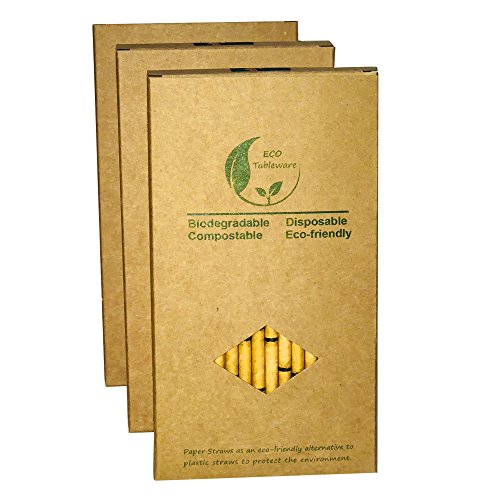 Pitillos de papel y bambú amarillo, pack 100 piezas miniatura 3